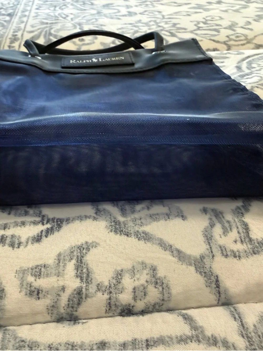 Ralph Lauren Navy Mesh Tote with Black Trim